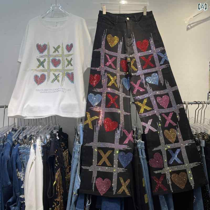 セットアップ レディース Tシャツ ワイドパンツ 上下セット 半袖 ロングパンツ ラインストーン 英字 ロゴ 大きいサイズ カジュアル デイリー ルームウェア 2点セット レイヤリング トップス コットン 綿素材 ゆったり ストレート 春夏