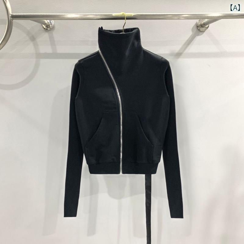 パーカー レディース ハイネック ジップアップ トップス 長袖 アシンメトリー 裏起毛 コットン スウェット 無地 モード系 ストリート 秋冬 大きめ ゆったり 体型カバー 羽織り ジャケット ライトアウター 暖かい シンプル
