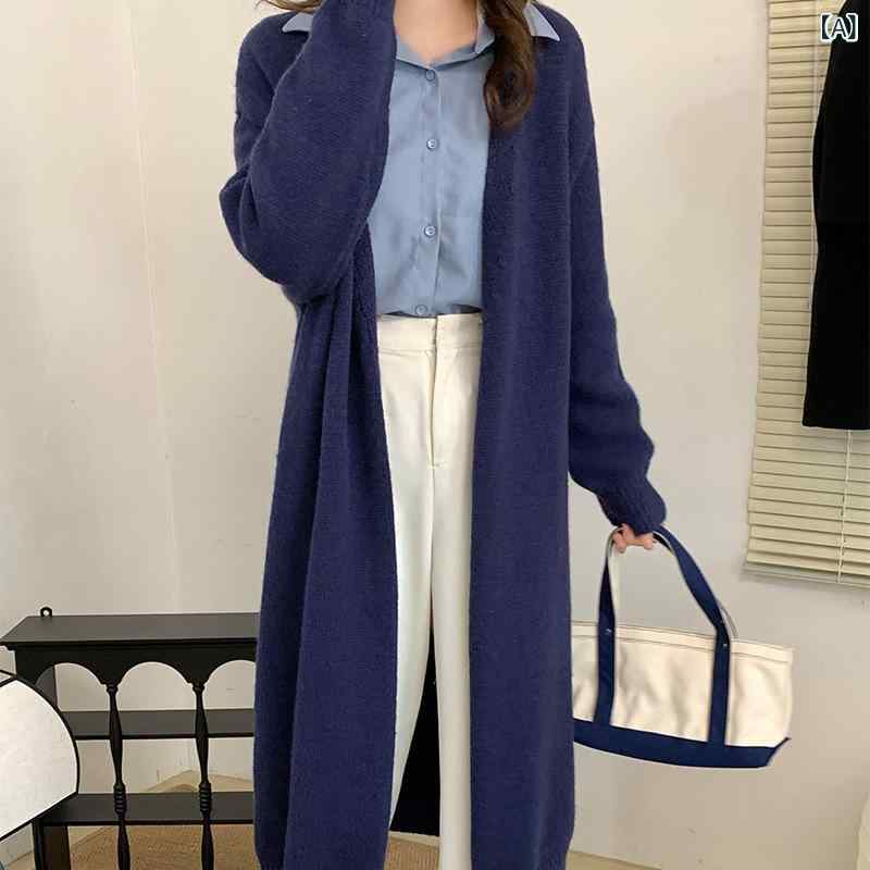 編み物ジレー レディース ロング丈 朦々たる 厚地の外套大きさ ゆったり 長袖 羽織り 秋冬 あったか パステル色の ニットソー トップス 無地 心地好い 防寒 体型覆いかぶせる 今めかしい 分かりやすい 生あたたかい 膝丈 ロングカーデ