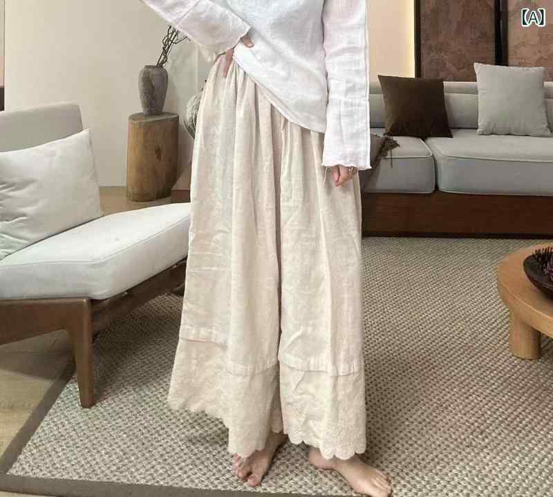 ワイドパンツ レディース リネンパンツ 麻混 ハイウエスト ストレートパンツ ゆったり ボトムス ロングパンツ ウエストゴム 大きいサイズ 涼しい 薄手 カジュアル 春夏 無地 体型カバー ズボン