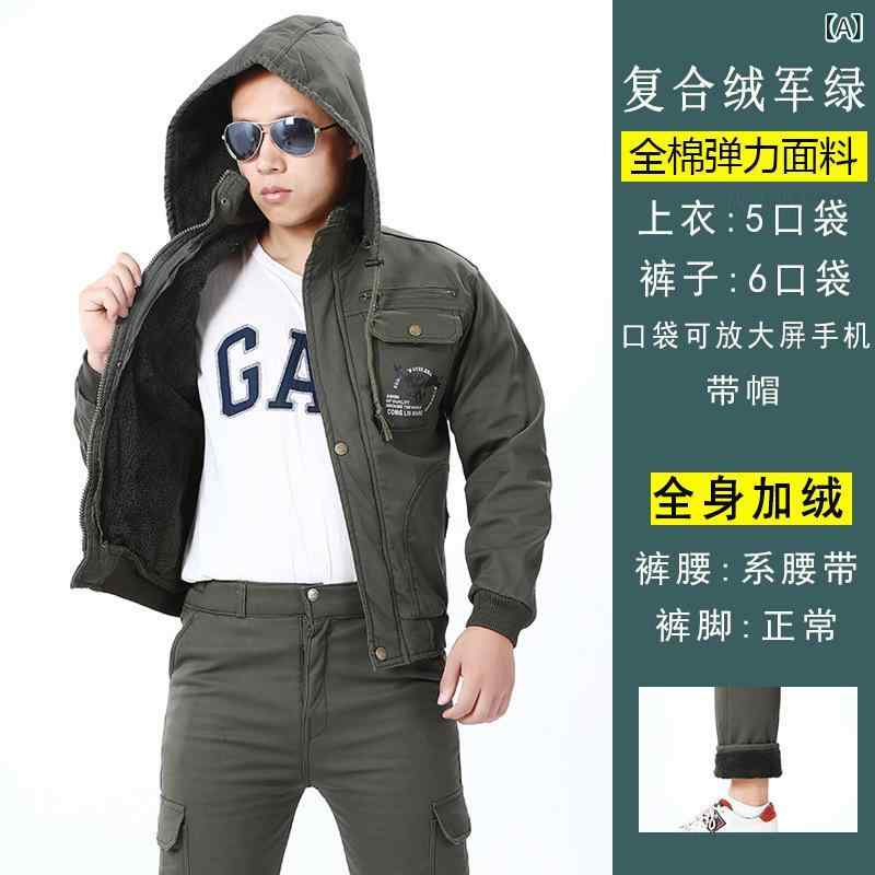 作業服 メンズ 防寒着 上下セット 裏起毛 厚手 ジャケット パンツ 迷彩服 綿 溶接工 耐摩耗 寒さ対策 秋冬 暖かい 丈夫 カモフラ セットアップ 保温 建設 現場 土木 農業 倉庫 軽作業