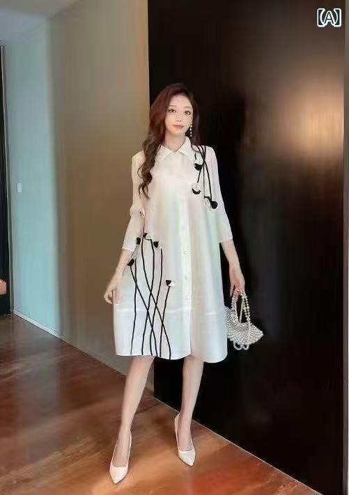 ワンピース レディース プリーツ 大きいサイズ ロング Aライン 長袖 前開き 羽織り 体型カバー ゆったり 伸縮性 秋物 カジュアル シンプル おしゃれ 無地 膝下 ミモレ丈 通勤 通学 お出かけ マキシ丈 柔らかい
