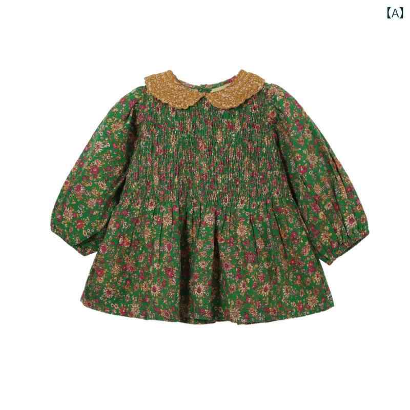 ちびっ子服 お嬢さん トップ 長袖 刺しゅう 襟付き添い人 シャーリング トップス 表着 キッズ もの言う花 スモッキング 春 心地よい 通園 通学 告げ知らせる会 お出かけ フォーマル 綿 綿織物 フラウンス ギャザー 100 110 120 130