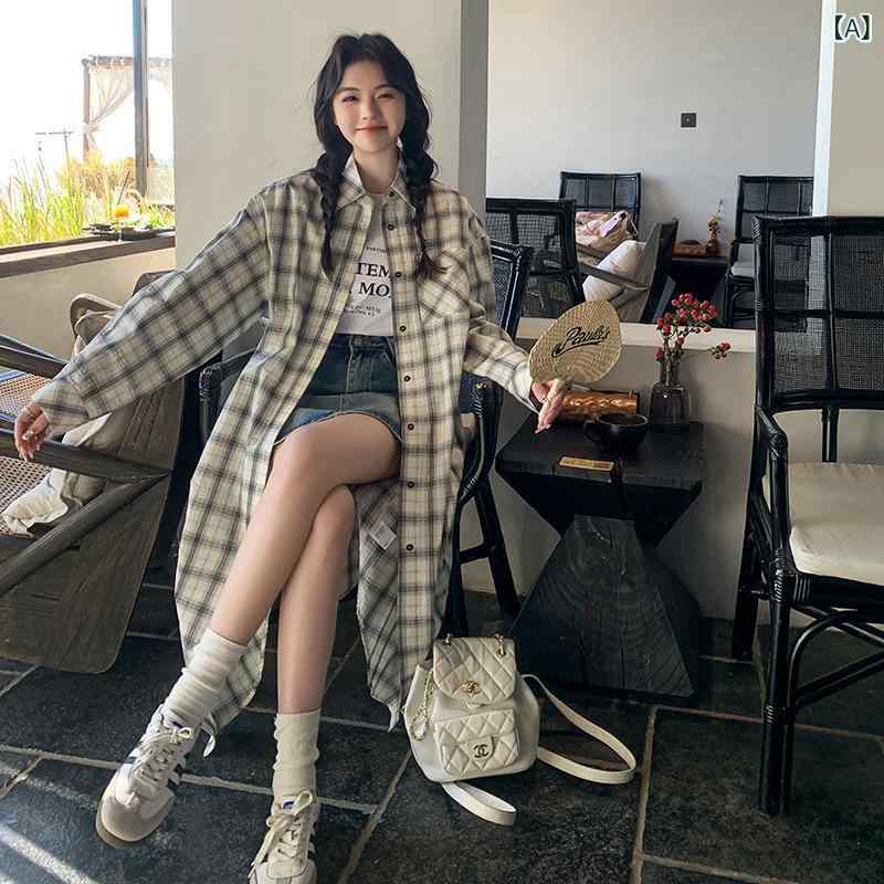 シャツ レディース チェックシャツ ロング丈 長袖 ネルシャツ 襟付き 前開き 羽織り カジュアル トップス ゆったり 体型カバー 春秋 重ね着 タータンチェック ブロックチェック ビッグシルエット 1枚着 普段着