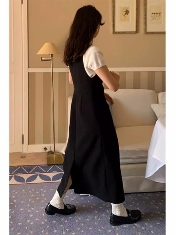 ワンピース レディース スクエアネック ロングワンピース Aライン ウエストマーク 長袖 秋 無地 膝下丈 ミモレ丈 カジュアル お出かけ 通勤 通学 おしゃれ シンプル フレアスカート マキシ丈 体型カバー ゆったり