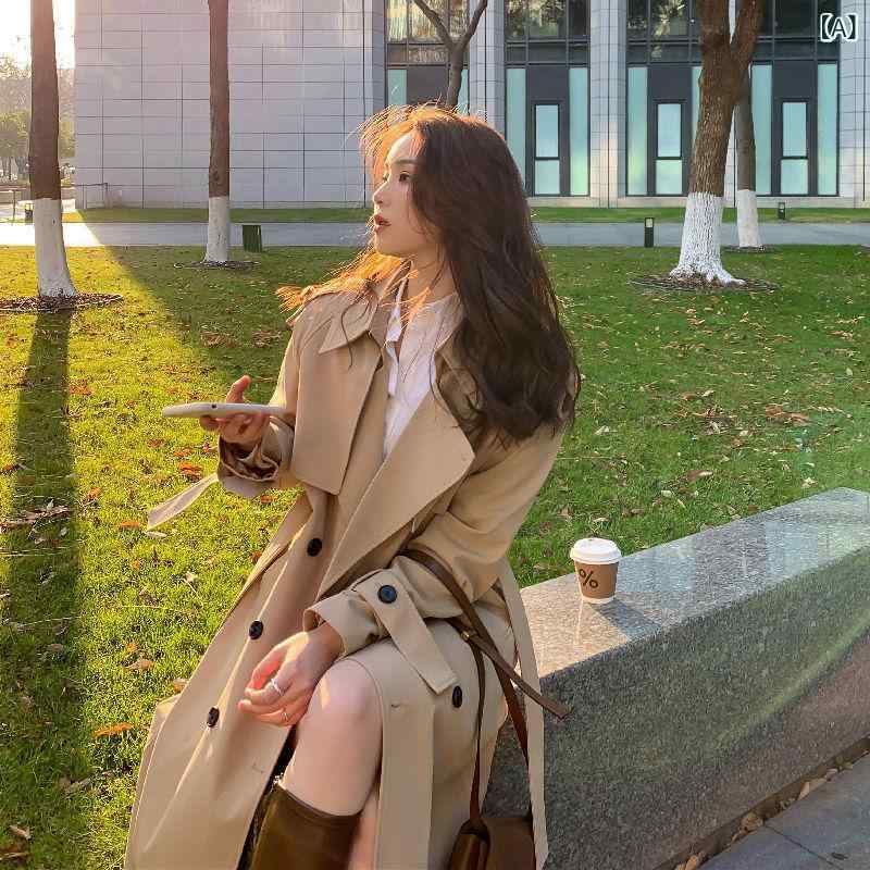 トレンチコート レディース 春秋 アウター スプリングコート テーラード ロング丈 羽織り 軽量 カジュアル オフィス ビジネス 通勤 通学 ゆったり 大きいサイズ 体型カバー 無地 シンプル ライトアウター 膝下 定番