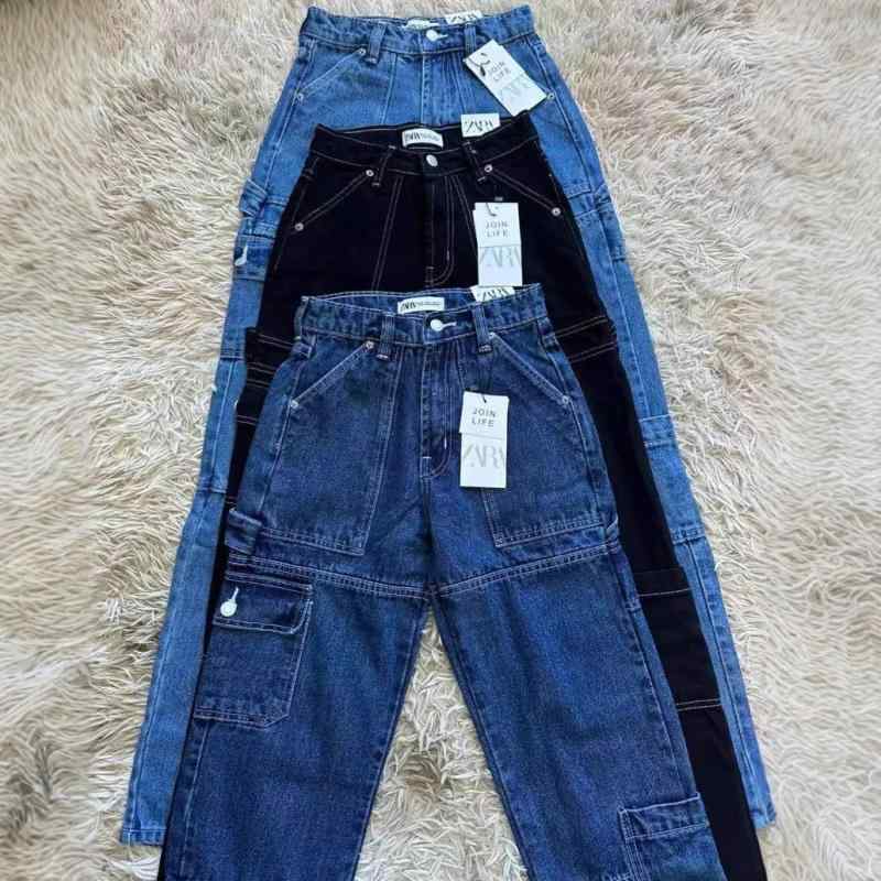 デニムパンツ レディース カーゴパンツ ワークパンツ ワイド ストレート 多ポケット コットン 無地 ゆったり 体型カバー 大きいサイズ お出かけ キャンプ アウトドア カジュアル オールシーズン フルレングス｜mandarino