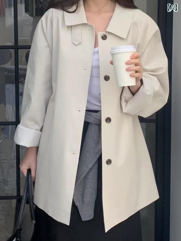トレンチコート レディース スプリングコート ロング丈 シングル 襟付き ライトアウター 春秋 シンプル 無地 アウター 羽織り 上着 通勤 通学 軽い 防寒対策 オフィス カジュアル 定番 ベーシック ゆったり