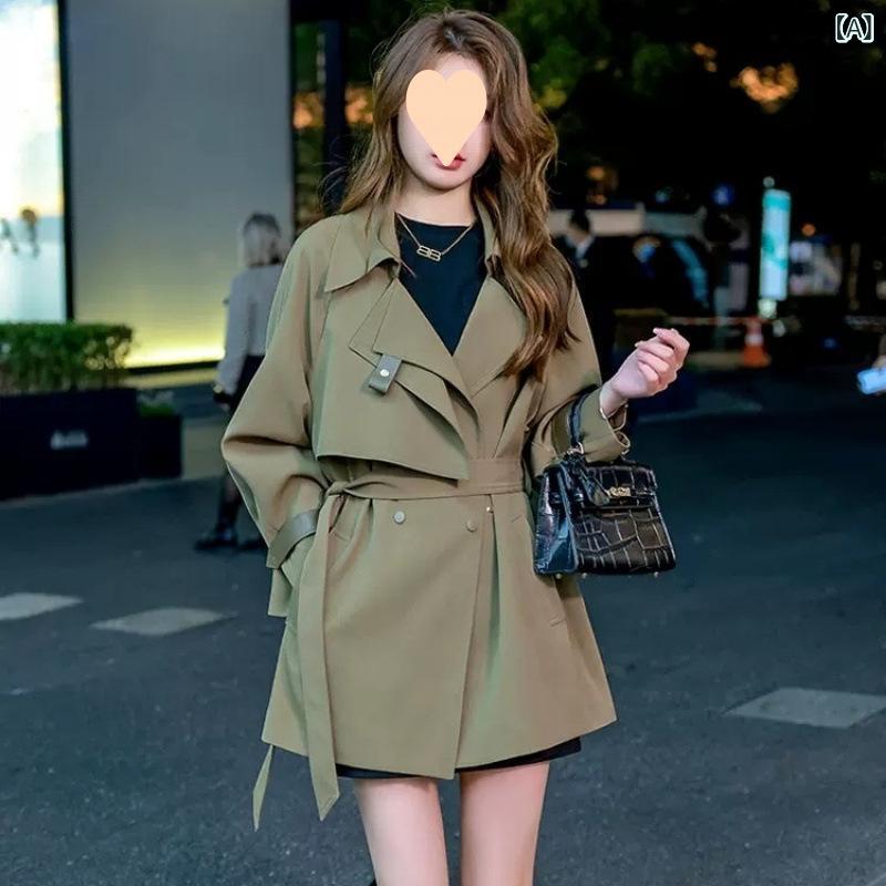トレンチコート レディース スプリングコート アウター ミドル丈 低身長 膝丈 春秋 ゆったり 裏地付き シンプル 通勤 通学 フォーマル 卒業式 入学式 軽い ライトアウター カジュアル ダブルボタン 羽織り