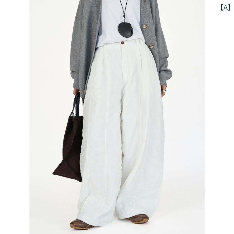 ロングパンツ レディース ズボン 秋冬 中綿 キルティング 防寒 暖かい 暖パン 厚手 ゆったり ワイドシルエット 無地 体型カバー ボトムス あったか シンプル デイリー 通学 通勤 おしゃれ 動きやすい
