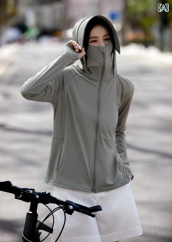 UVカットパーカー レディース 長袖 日焼け防止ジャケット 冷感素材 ラッシュガード 指穴付き 軽量 薄手 紫外線対策 運転 アウトドア スポーツ 通気性 吸汗速乾 涼しい 持ち運び便利 夏用 羽織り