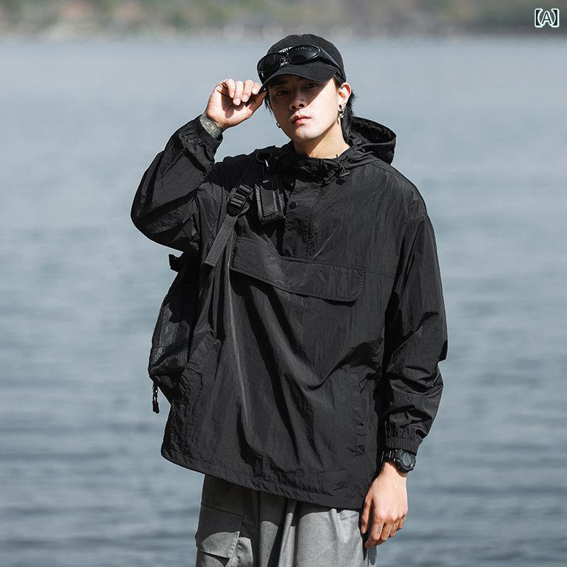 防晒服 メンズ 薄手 軽量 日焼け防止ウェア UVカット 長袖 ジップアップ 高通気性 涼感 接触冷感 ひんやり 紫外線対策 スポーツ アウトドア ランニング ウォーキング 夏用 持ち運び便利