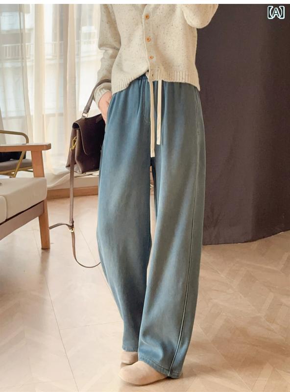 デニムパンツ レディース ストレートパンツ 裏起毛 厚手 ワイドパンツ ストレッチ ボトムス 暖かい 防寒 ジーパン ハイウエスト ロング丈 美脚シルエット 冬用 長ズボン 動きやすい あったかパンツ