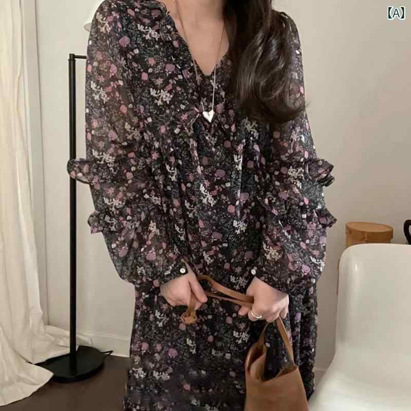 衣装 レディース 花柄 ロング丈 フラウンス素っ首 長袖 ギャザー 酉の方角目じるし 筋目 太陽面爆発 窈窕たる 秋服 会う約束服 お出かけ着 体型覆いかぶせる ゆったり影ぼうし 動き分かりやすい 生やさしい