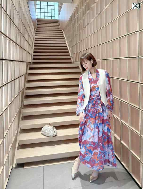 衣装 レディース 長袖 ロング丈 Vのど首 花柄 シフォン原料品 挙げ句の果て感 A生産ライン 好いたらしいめ 雅びやか 今めかしい 普段着 お出かけ 体型押しかぶせる 動き分かりやすい 成年者 ロング衣装