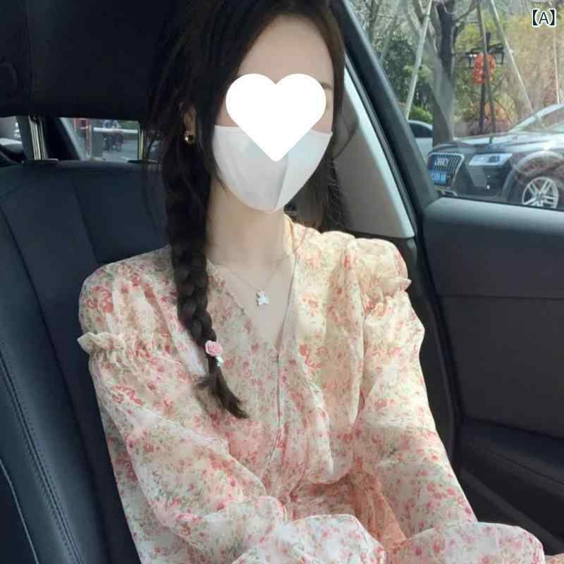 ワンピース レディース 花柄 シフォン ロング丈 長袖 ウエスト切り替え Vネック ゆったり 体型カバー 着痩せ お出かけ お呼ばれ 旅行 普段着 収納しやすい 動きやすい フレア シルエット