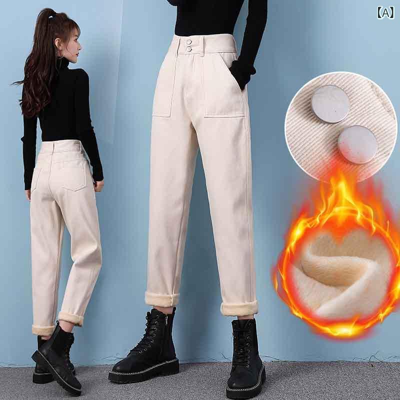 デニムパンツ レディース ジーンズ ワイドパンツ 裏起毛 厚手 ハイウエスト ストレート 体型カバー 暖かパンツ 冬用 動きやすい 楽ちん 防寒 ボトムス 長ズボン カジュアル ストリート おしゃれ 無地 デイリー