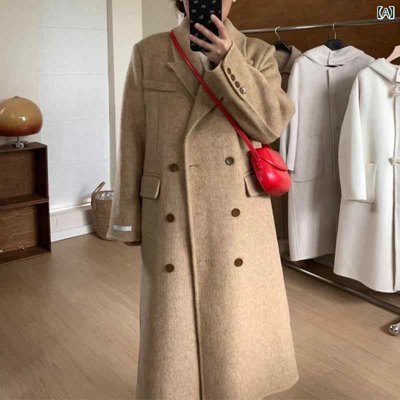 チェスターコート レディース ロング丈 毛糸混 杉綾模様柄 アウター 上衣 ビッグ色つや 毛糸厚地の外套 防寒 生あたたかい ゆったり 大層らしい大きさ 体型覆いかぶせる 着回し 重ね着 通い 通学 冬物