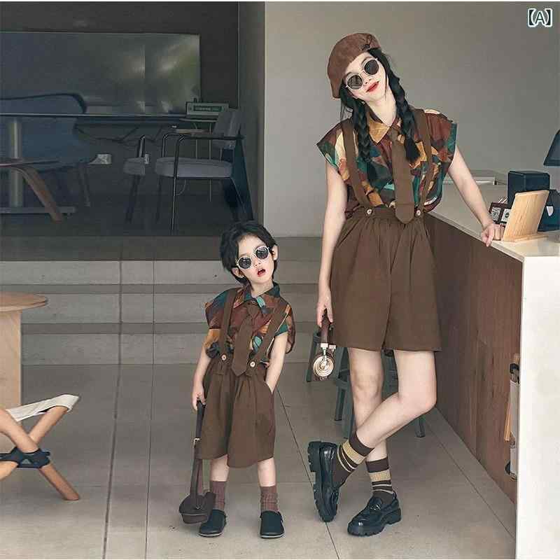 セットアップ キッズ 子供服 親子ペアルック 2点セット 兄弟姉妹お揃い 花柄シャツ サロペットパンツ リゾート風 カジュアルコーデ 動きやすい お出かけ リンクコーデ 春夏物 兄弟コーデ 旅行服 5,061円