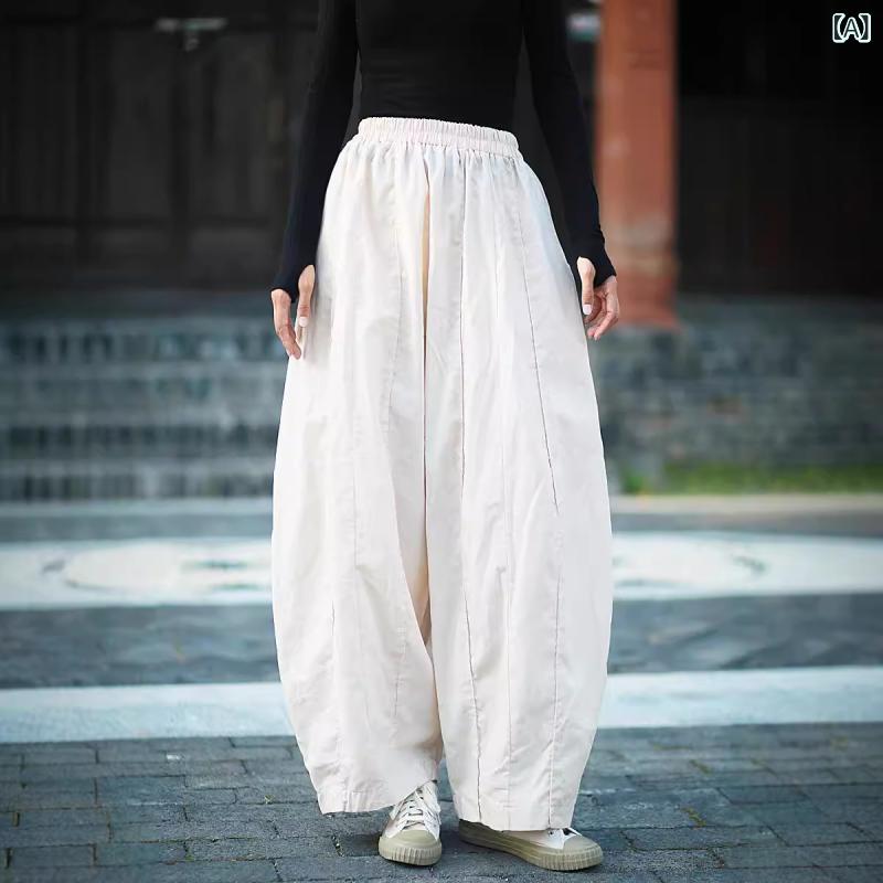 ロングパンツ レディース ワイドパンツ 麻混 バルーンパンツ ゆったり 体型カバー サルエルパンツ ウエストゴム ボトムス 無地 涼しい 動きやすい ナチュラル 普段着 お出かけ 旅行 カジュアル 5色展開