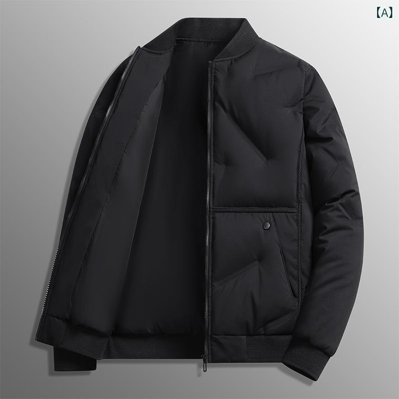 中綿ジャケット メンズ アウター 防寒着 冬服 保温 中綿コート 厚手 軽量 ジップアップ ブルゾン 防風 フードなし 立ち襟 アウトドア 通学 通勤 雪遊び バイク 動きやすい 防寒コート