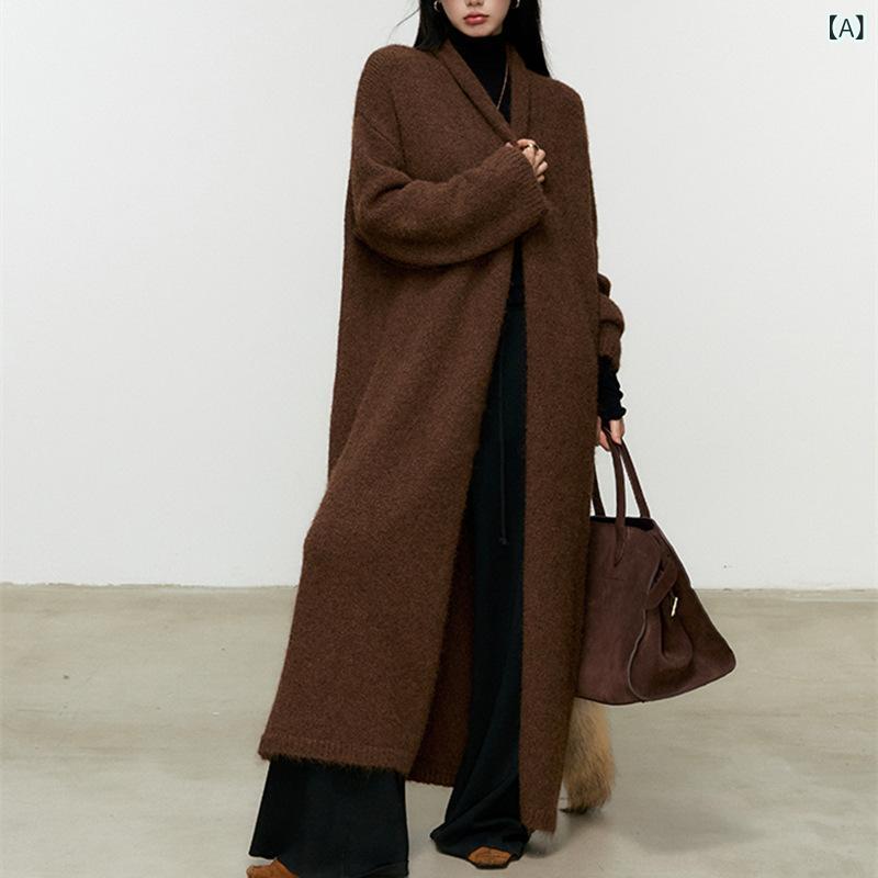 ニットコート レディース ロング丈 カーディガン ニットアウター 厚手 暖かい ゆったり 防寒 羽織り 柔らかい 秋冬物 カジュアル シンプル 体型カバー 着回し 重ね着 無地 お出かけ デイリー オフィス 通勤 通学 軽い