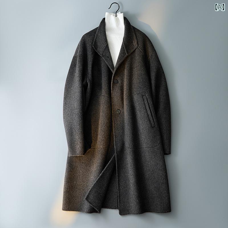 コート メンズ ウール混 チェスターコート ロング丈 アウター 厚手 防寒 ビジネス 通勤 紳士服 無地 シンプル 大きいサイズ 保温性 動きやすい 暖か 防風 秋冬 英国風 ロングコート｜mandarino