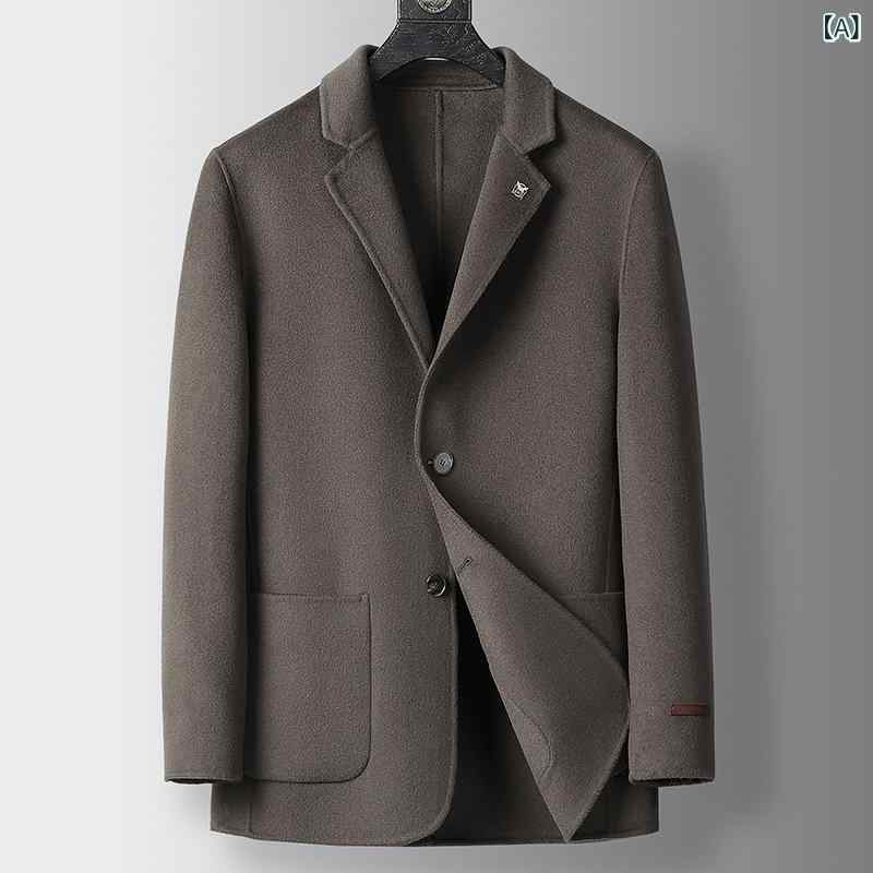 テーラードジャケット メンズ ウール混 コート アウター 襟付き ビジネス カジュアル 防寒 紳士服 厚手 秋冬 シンプル 防風 保温 無地 暖かい 着回ししやすい|mandarino