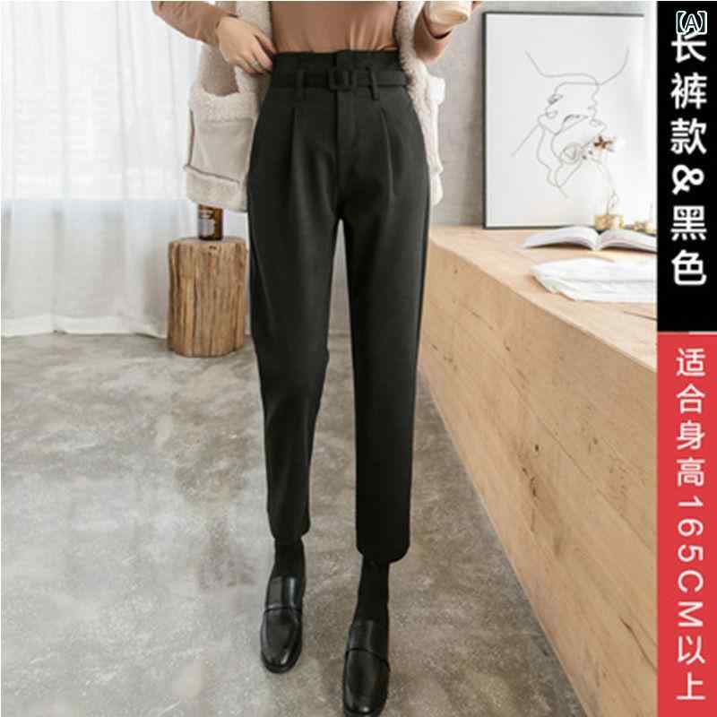 ロングパンツ レディース ストレートパンツ 厚手 ウール混 ハレンパンツ 九分丈 ハイウエスト 防寒 保温性 無地 通勤 通学 秋冬用 暖かい 動きやすい 体型カバー 美脚 おしゃれ シンプル きれいめ