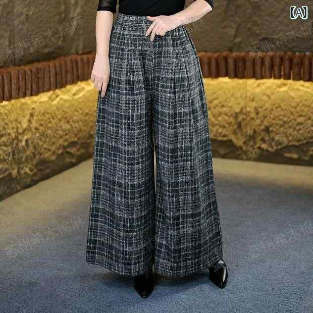ワイドパンツ レディース チェック柄 ロングパンツ ストレートパンツ ボトムス ゆったり ウエストゴム 脚長効果 ハイウエスト 着痩せ カジュアル 通勤 通学 春秋冬 おしゃれ