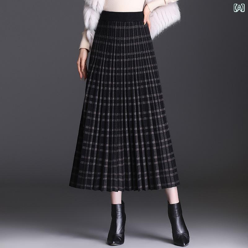 ロングスカート レディース ニットスカート Aライン マキシ丈 ハイウエスト ウエストゴム タイトスカート 厚手 通学 通勤 防寒 ボトムス 体型カバー ロング丈 カジュアル きれいめシルエット
