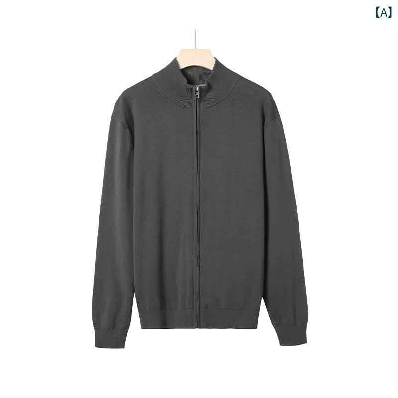 編み物 メンズ ジップアップ プルオーバー ハイネック 長袖 無地 アウター 綿織物原料品 ジレー 羽織り 秋冬 防寒 心地よい 生あたたかい 動き分かりやすい トップス