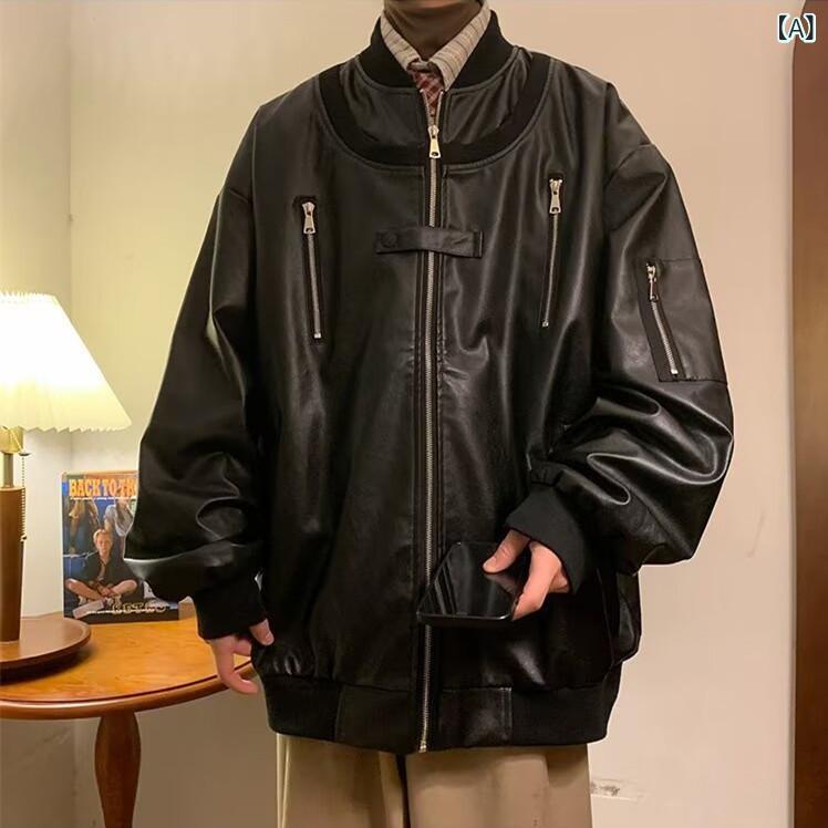 レザージャケット メンズ ライダースジャケット フェイクレザー 合成皮革 スタンドカラー ジャンパー ブルゾン アウター 防風 撥水加工 動きやすい バイク 自転車 通勤 通学 秋冬 ブラック