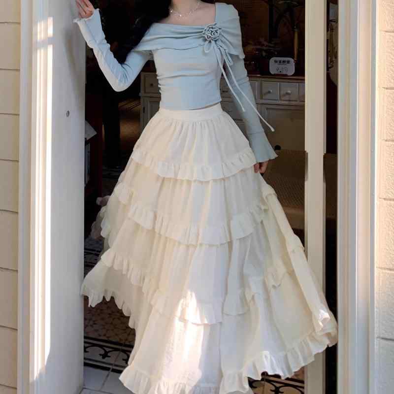 スカート レディース ロングスカート マキシ丈 フレアスカート 花柄 レース ティアード 重ね着風 ウエストゴム ギャザー ふんわり 軽やか 春夏 秋 おしゃれ 着回し きれいめ 大人かわいい 普段着 お出かけ