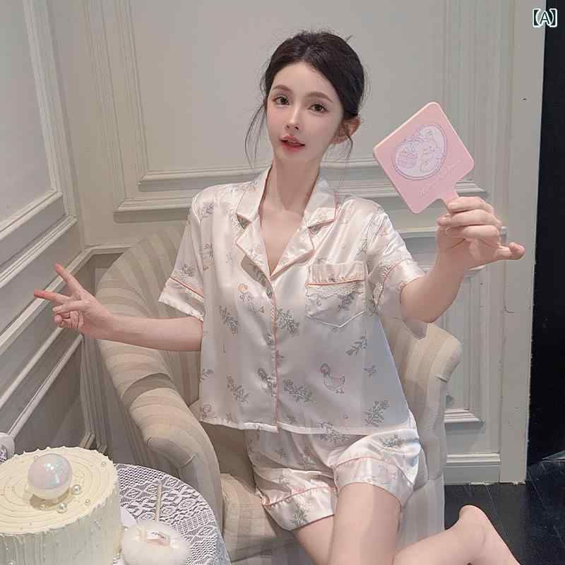 パジャマ レディース セットアップ ルームウェア 上下セット 半袖 ショートパンツ 冷感素材 前開き 開襟 薄手 涼しい 通気性 吸汗 速乾 寝巻き 部屋着 夏用 寝間着 ナイトウェア 収納しやすい｜mandarino