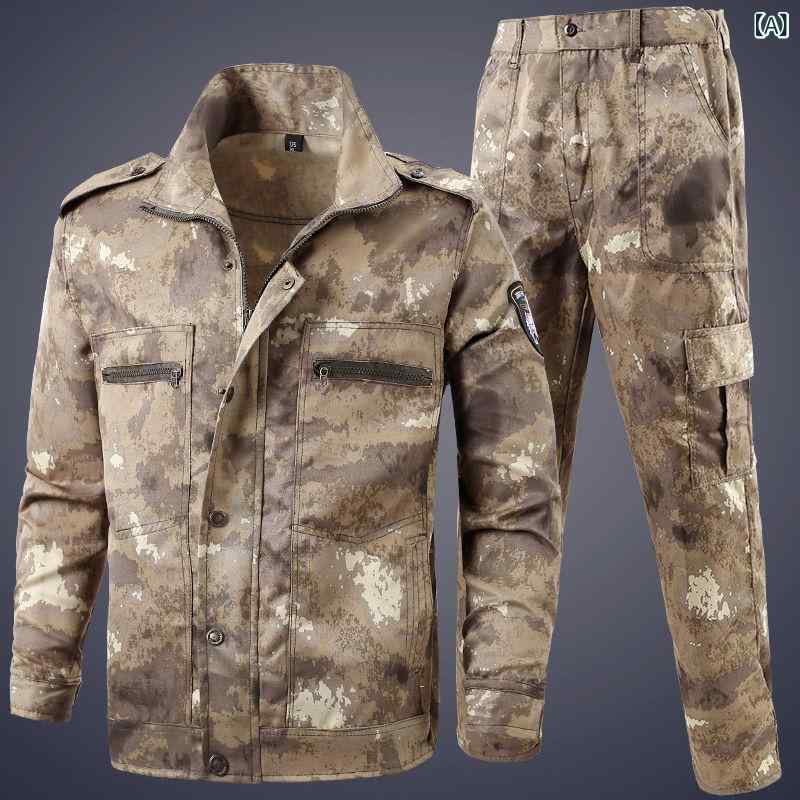 作業服 メンズ セットアップ 上下セット ミリタリー 迷彩 長袖 長ズボン 耐久性 作業着 サバゲー 登山 キャンプ 釣り アウトドア 多機能 ポケット付き 収納しやすい 動きやすい ワークウェア 現場服