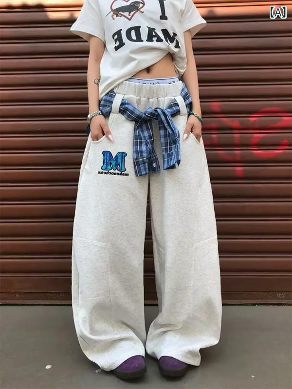 ジョガーパンツ レディース スウェットパンツ ワイドパンツ ボトムス ズボン ハイウエスト ストリート ダンス 動きやすい ゆったり 体型カバー カジュアル スポーティー おしゃれ ロング丈