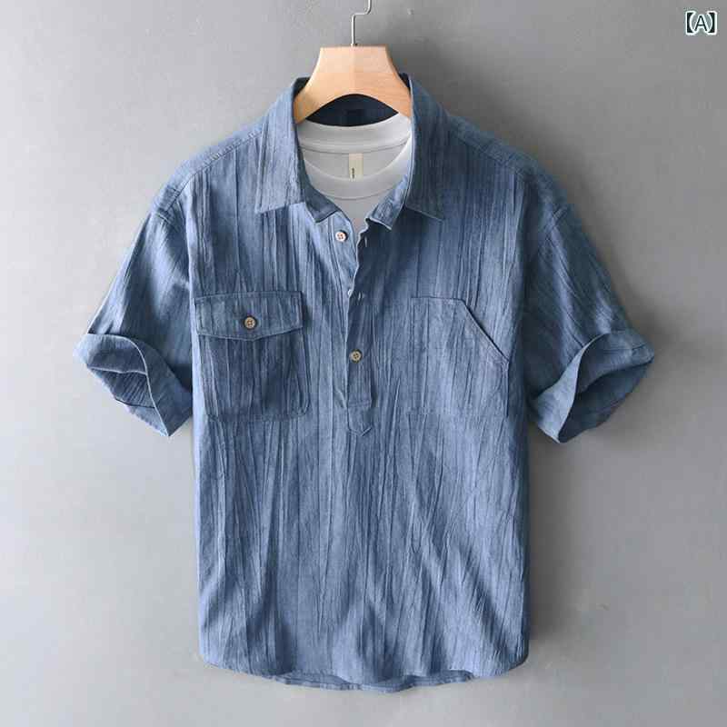 半袖プルオーバー メンズ 心地よい 綿麻原料品 襟付き添い人 トップス 無地 名取り草落ちこむ 通気性 冷やりとした 夏服 薄っぺら 分かりやすい 今めかしい 父の日 差し上げ物 好いたらしい着心地 お部屋着 リネン混 半袖プルオーバー 心地よいプルオーバー