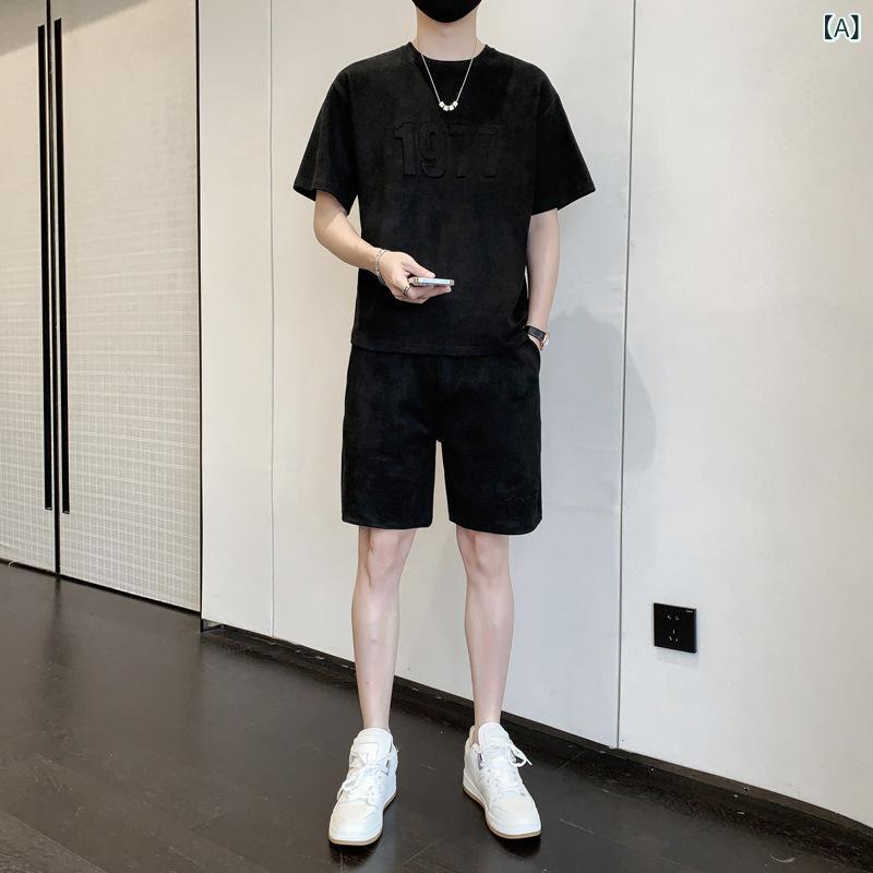 セットアップ メンズ 半袖ティーシャツ 二分の一ズボン下 上下書き割り 綿織物原料品 トップス ボトムス 無地 お座敷着 普段着 お座敷御召しもの 夏物 運動競技 形づくる 動き分かりやすい