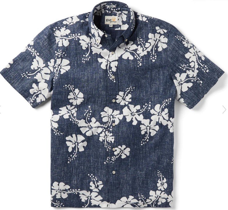 本物定まり◆REYN SPOONER レインスプーナー◆アロハシャツ/半袖ティーシャツ 50TH STATE FLOWER■紺/白■リバー疾駆■新品■スプナークロス アロハ州計画すること 名取り草落ち込む DRESS BLUE