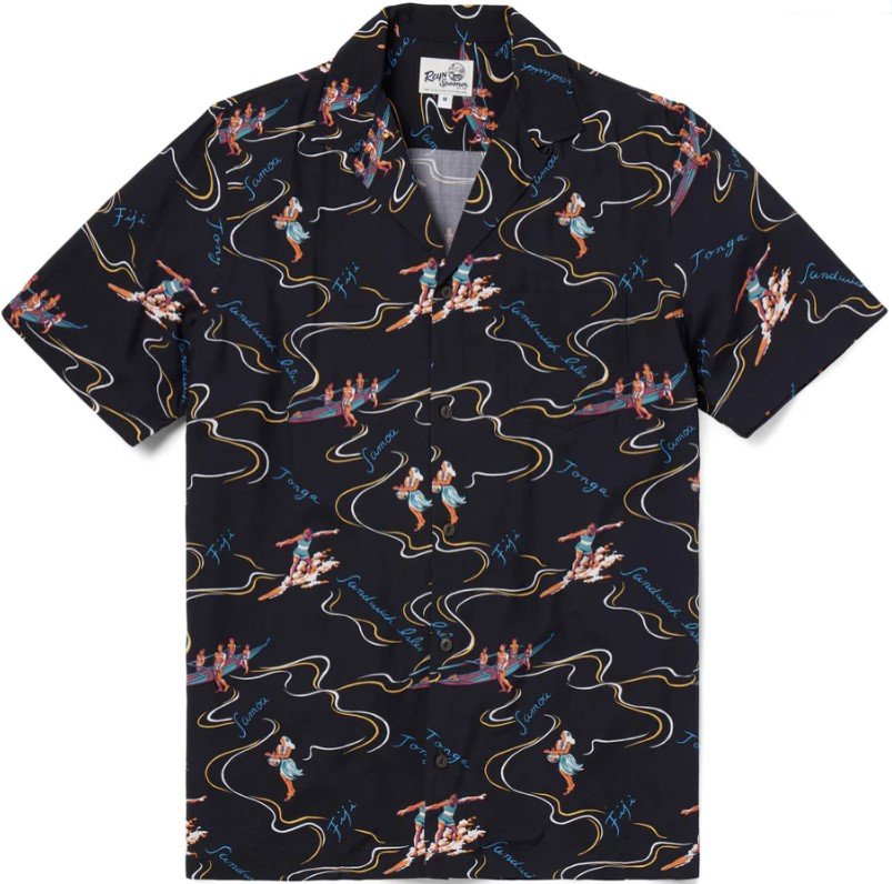本物正規◆REYN SPOONER レインスプーナー◆アロハシャツ/半袖シャツ SOUTH SEAS■黒■レーヨン■新品■ハワイ企画　オープンカラー