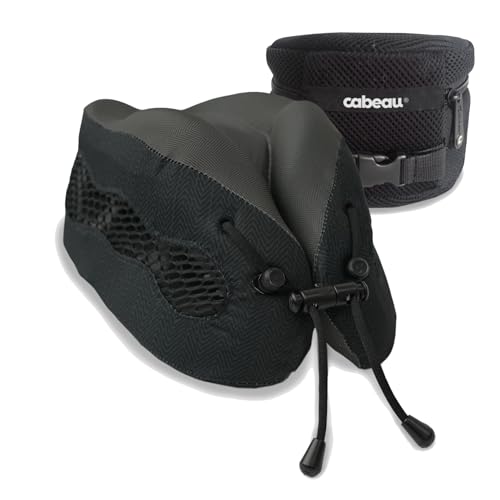色：Black/Grey Cabeau Evolution Cool Travel Pillow- The Best Air Circulating Head and Neck Memory Foam Cooling Travel Pillow - Black