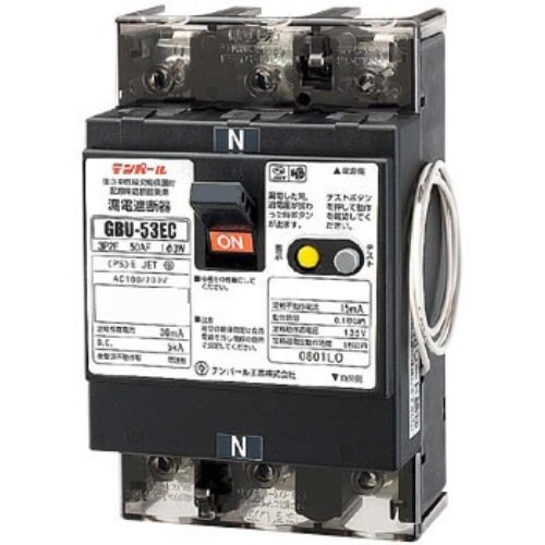 テンパール工業 太陽光発電システム用単3中性線欠相保護付漏電遮断器 OC付 50AF 30A 30mA リード線付 U53EC3030V
