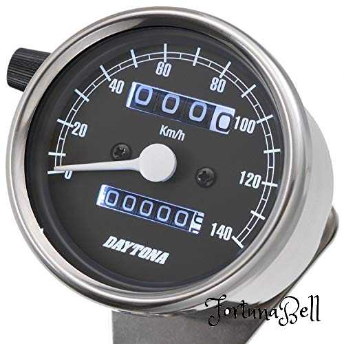 デイトナ(Daytona) バイク用 機械式 スピードメーター ステンレスボディ/ブラックパネル/ホワイトLED φ60 140km/h表示 15633