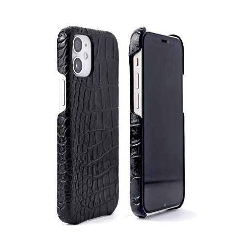 ABBI SIGNATURE iPhone 12 mini 入れもの [ 本革 日本製 クロコダイル エン元締め製作 ] イタリアンなめし革 クロコバックカバーケース LIPARI ABS20511i12MN(黒いこと)