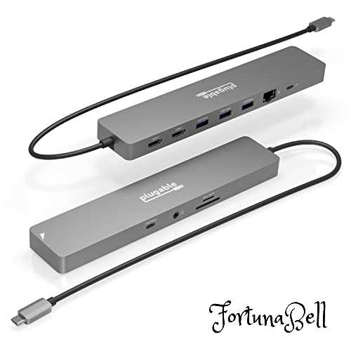 Plugable USB-C ハブ 11-in-1 マルチアダプター イーサネット付き Windows または ChromeOS ノート PC 用 - 4K@60Hz モニタ 2 台、USB-C x 1、USB 3.0 x 3、SD カードリーダー、イーサネットポート｜Fortuna Bell