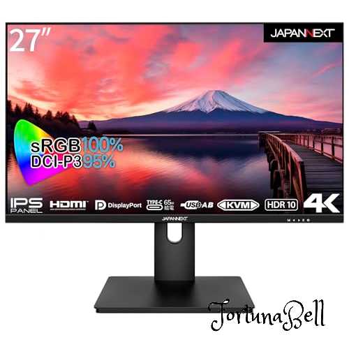JAPANNEXT 27インチ モニター 4K UHD 3840x2160解像度 IPS ディスプレイ (KVM/HDMI/USB-C 給電 (65W) / DisplayPort/VESA対応/ブルーライトカット) JN-IPS273UHDR-C65W