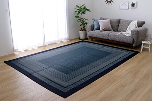 サイズ:191×300cm イケヒコ・コーポレーション 国産 い草 ラグ カーペット DXランクス 約191*300* ネイビー 裏付き #8239040|Fortuna Bell