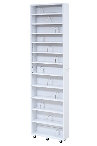 色：ホワイト JKプラン 1cmピッチ 大容量 隙間ラック 幅16.5cm 12段 高さ 200 cm すき間を埋める 本棚 ブックスタンド付き 棚板 かんたん調節 メモリ付き FRM-0004-WH｜Fortuna Bell