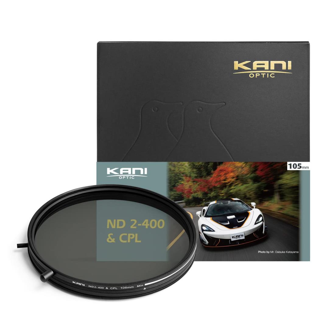 KANI 105mm 可変NDフィルター ND2-400+CPL 減光効果最大8 2/3絞り分 多用途フィルター 着脱式調整用ノブ付 高濃度時X状ムラ抑制 低反射 撥水 撥油 防汚 ナノコーティング 812803